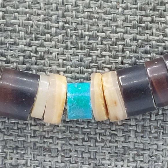 Unisex Necklace Brown Turquoise Colored Stone Beads Single Strand Barrell Clasp - Picture 4 of 9